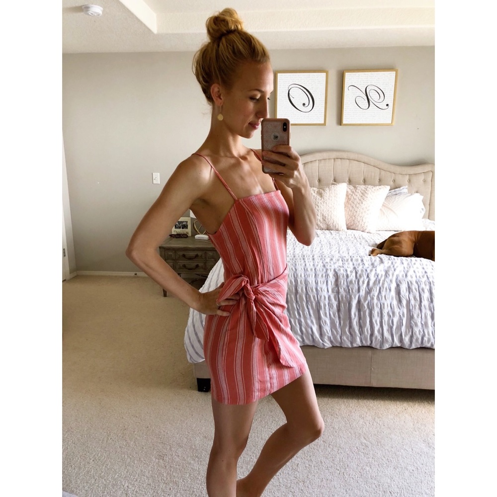 Rust striped tie dress